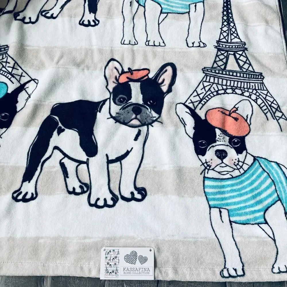 Frenchie Dog 2-pc Paris Eiffel Tower Beret Dogs Bath Towels Set